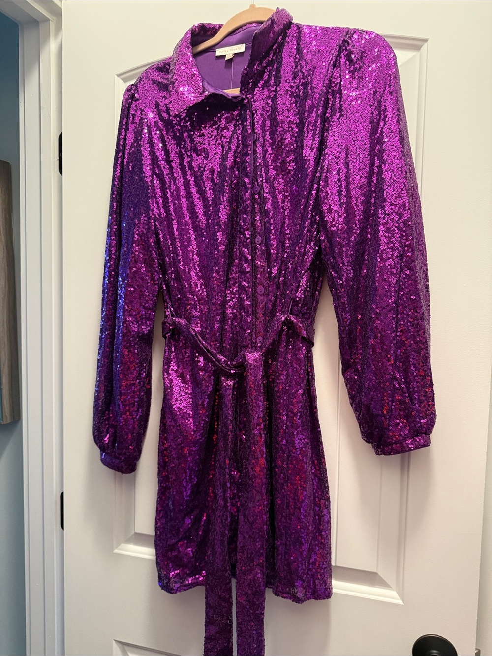 Flying Tomato Purple Sequin Long Sleeve Dress with Belt